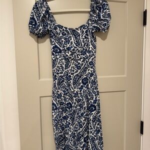 Blue and white floral midi dress